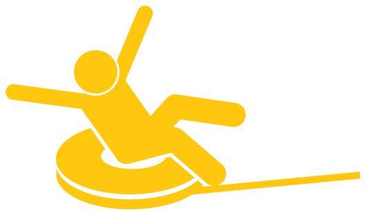 yellow stick figure sitting in an inner tube with arms outstretched, suggesting a person enjoying a water activity